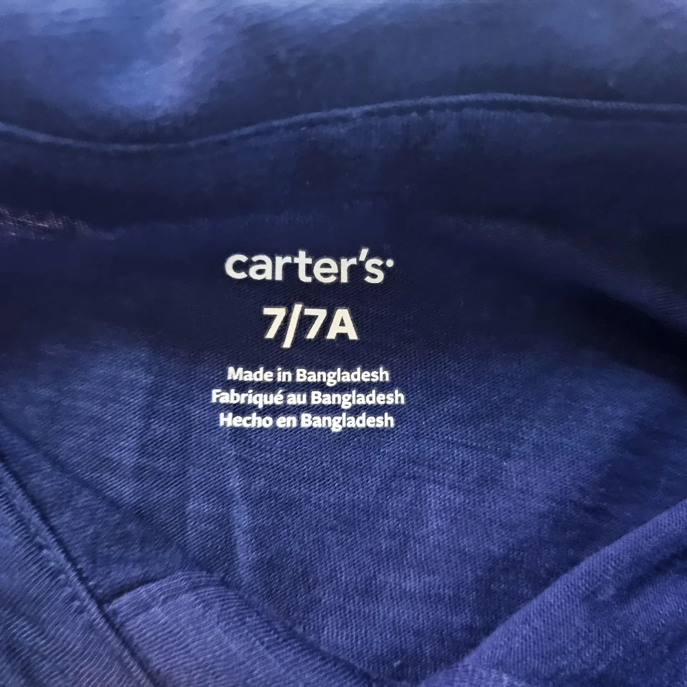 Carter's Navy Polo with Yellow and White Stripes- Size 7